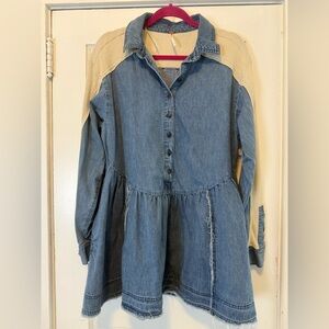 Denim and Knit Long Sleeve Dress